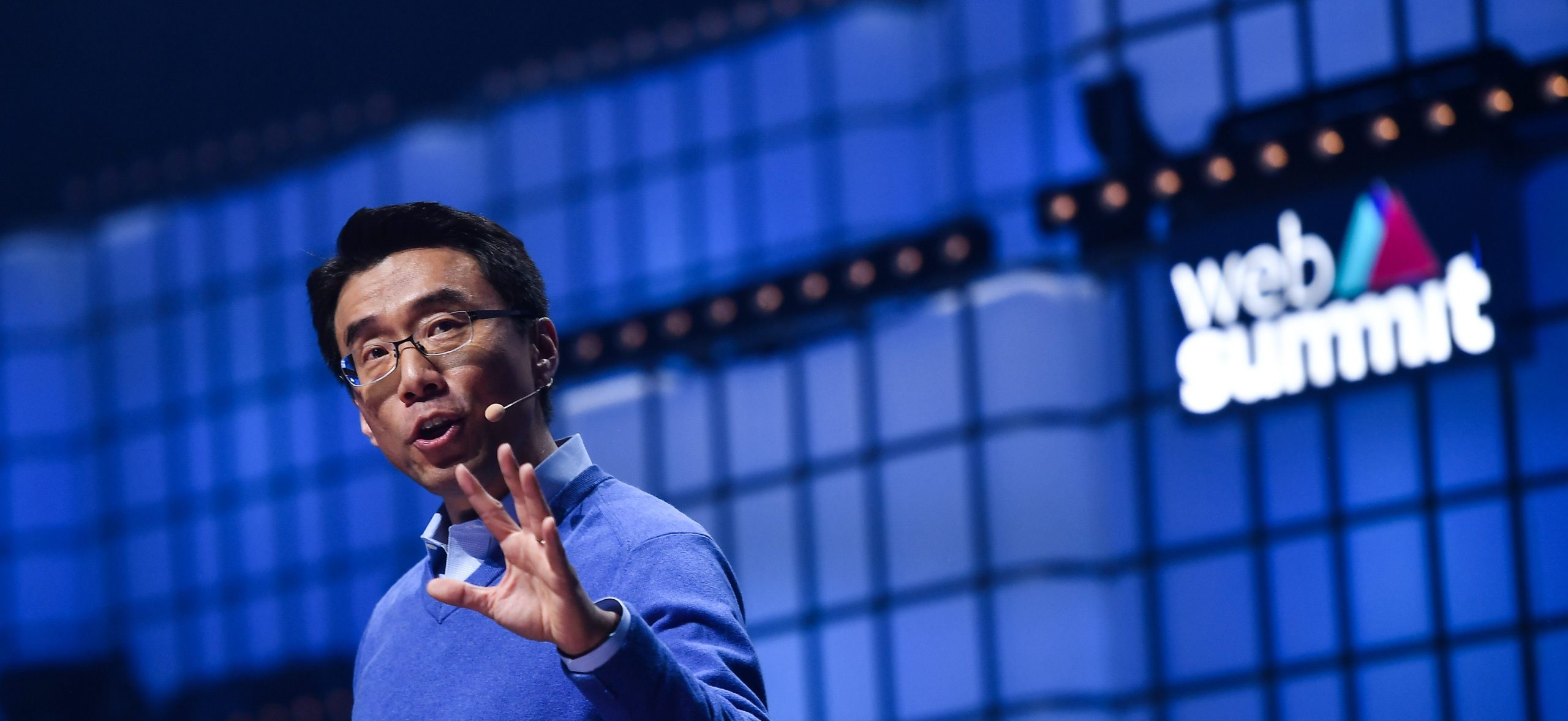 David Eun, Chief Innovation Officer, Samsung Electronics & President, Samsung NEXT , Samsung, on Centre Stage during the opening day of Web Summit 2019 at the Altice Arena in Lisbon, Portugal.