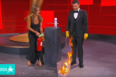 Jimmy Kimmel and Jennifer Aniston at the 2020 Emmys