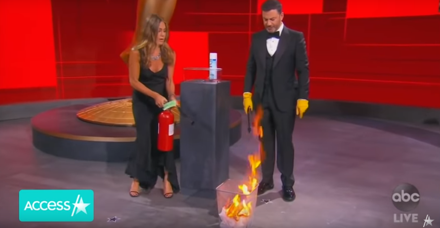 Jimmy Kimmel and Jennifer Aniston at the 2020 Emmys