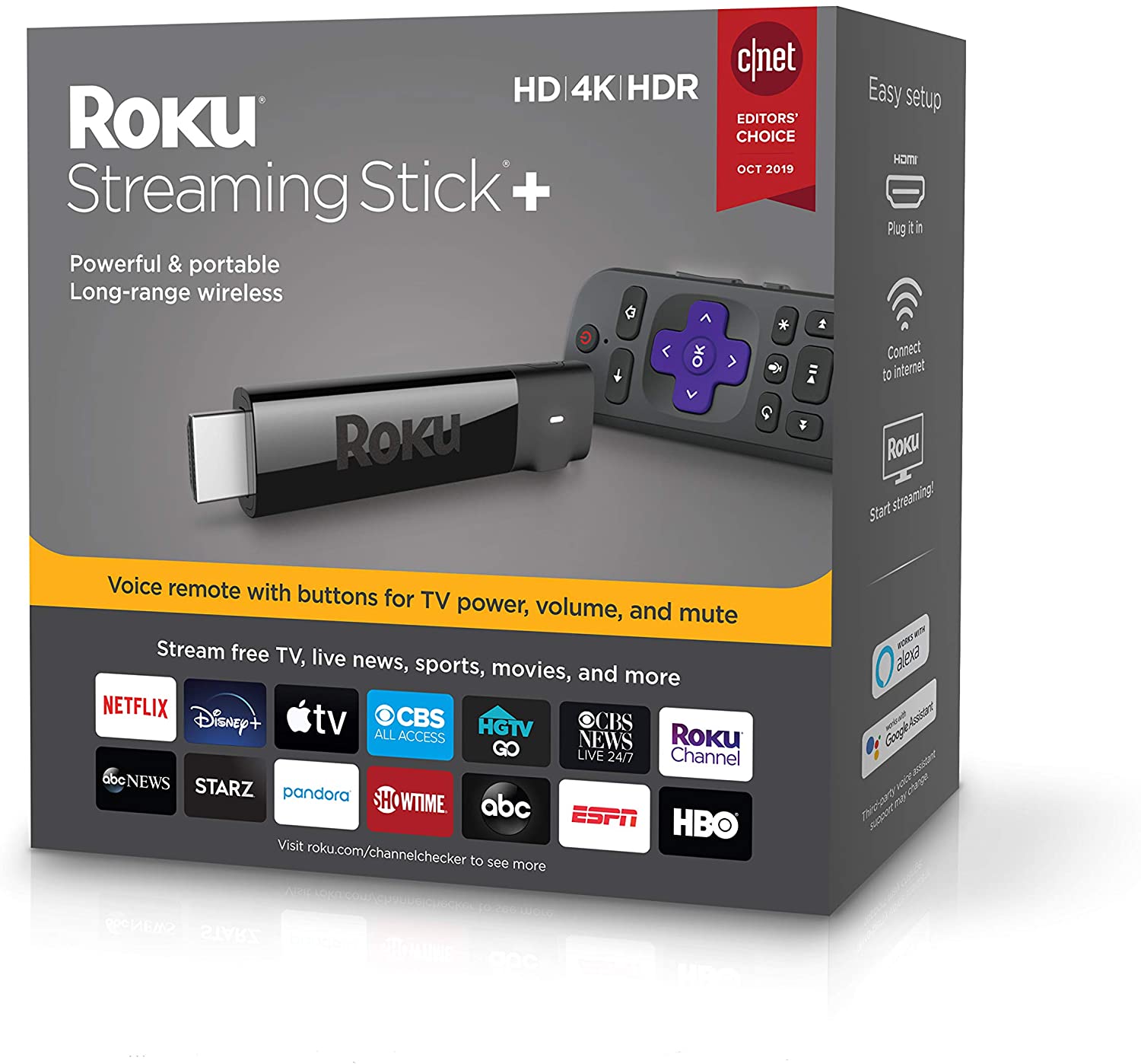 Roku Streaming Stick+ HD 4K HDR Streaming Device with Long-range Wireless and Voice Remote with TV Controls